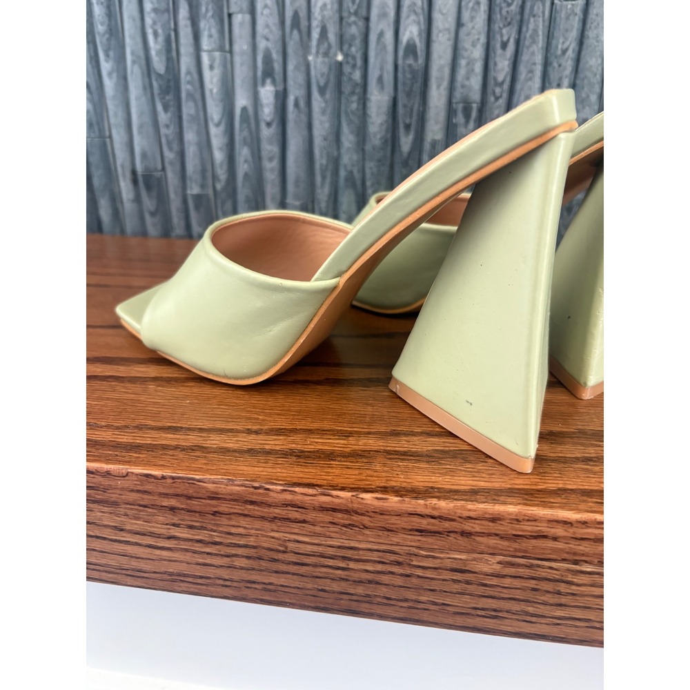 Unilady TRI-1 Sage Green Square Toe Triangular Block Heel Mule Sandals Womens 7 - Picture 3 of 6